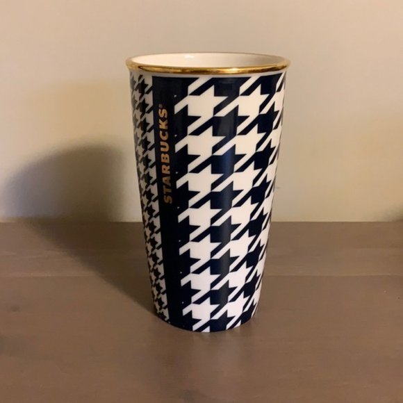 Starbucks Blue, White, and Gold Houndstooth Ceramic To Go Cup - Picture 5 of 10